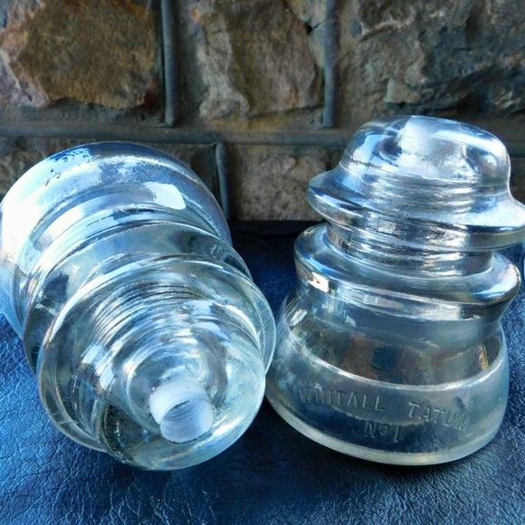 2 Vintage Clear Glass Insulators Pre-drilled 1/2" - Picture 2 of 5